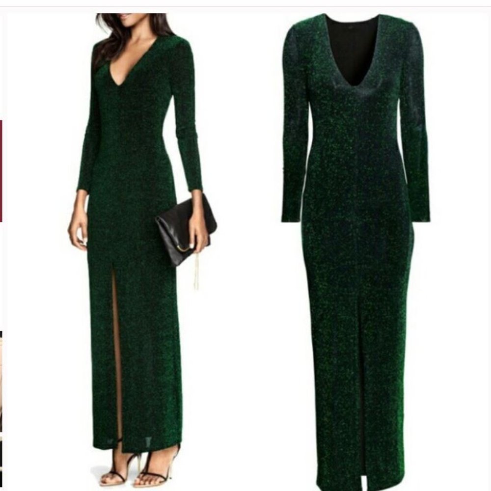Dark Jewel Green/Teal H&M Sparkly Gown with slit